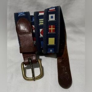 Nautical Flag Webbed Belt Size 40 Made Essex, CT Top Grain Leather Brass Buckle